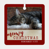 Kat Foto's Meowy Kerstmis Rustic Red Metalen Ornament (Achterkant)