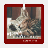 Kat Foto's Meowy Kerstmis Rustic Red Metalen Ornament (Voorkant)
