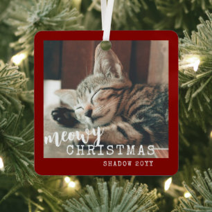 Kat Foto's Meowy Kerstmis Rustic Red Metalen Ornament