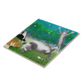 Kat Fun met Fireflies Tile Tegeltje (Zijkant)