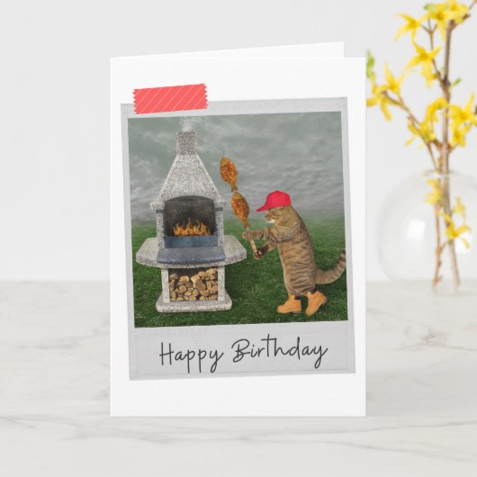 Kat Funny Birthday Card Kaart (Gele Bloem)