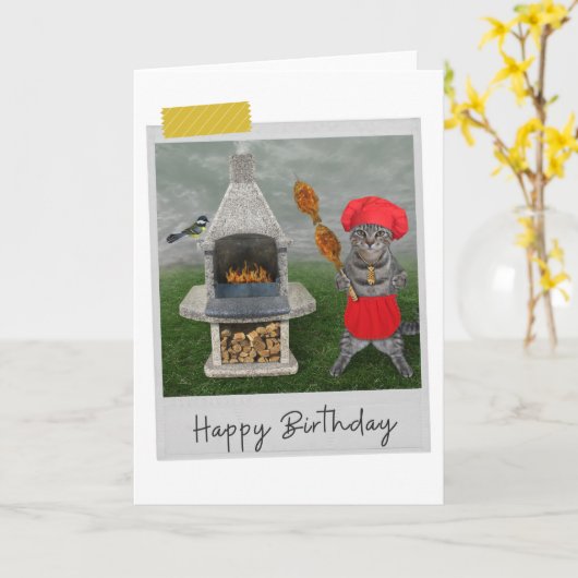 Kat Funny Birthday Card Kaart (Gele Bloem)