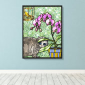 Kat, Fuschia & Tweet (Galerij omwikkeld doek) Canvas Afdruk (Insitu (Houten vloer))