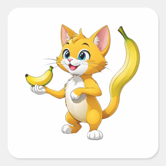 "Kat gaat bananen" Vierkante Sticker (Voorkant)