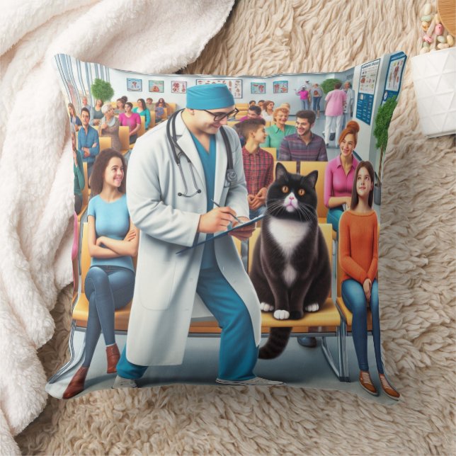 Kat gaat naar een ziekenhuis kussen (Deken)