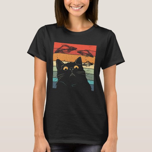 Kat Galaxy Kat Ruimteschip Alien Kat UFO T-shirt (Voorkant)