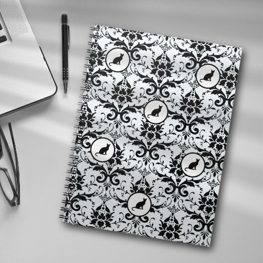 Kat Geïnspireerd Damast Elegantie Lichtblauw Notitieboek