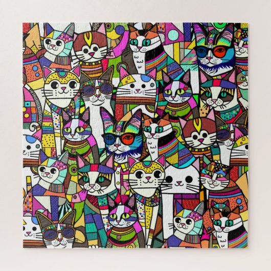 Kat Gekke Clowder van katten, kleurrijk cadeau Legpuzzel (Verticaal)