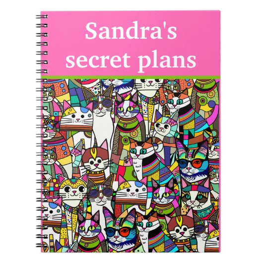 Kat Gekke Clowder van katten, kleurrijk cadeau Notitieboek (Voorkant)