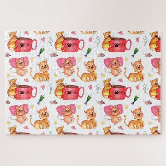 Kat gekke waterverf leuk cartoon-muizenpatroon legpuzzel (Horizontaal)