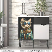 Kat gekleed in jas met madeliefjes Y9 decoupage Tissuepapier