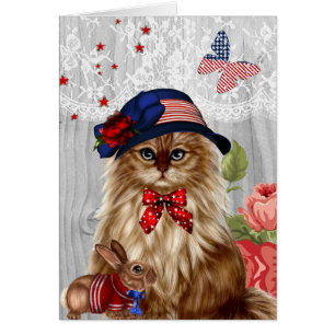 Kat gekleed in rood wit en blauw patriottisch Pet