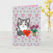 Kat Gelukkige Meowentines Dag Kaart (Gele Bloem)