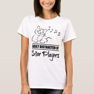 Kat gemakkelijk afgeleid door de muziek van Sitar- T-shirt