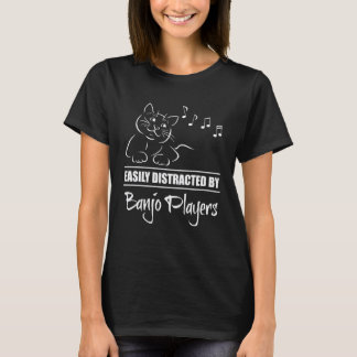 Kat gemakkelijk afgeleid door muzieknoten van banj t-shirt