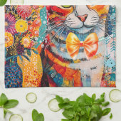 Kat gemengde gemengde papier collage keukenhanddoe theedoek (Gevouwen)