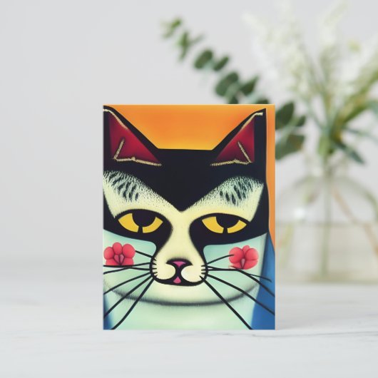 Kat gemengde media briefkaart (Staand voorkant)