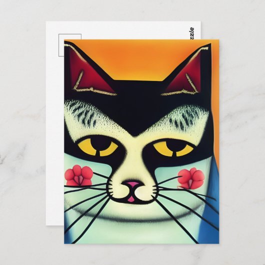 Kat gemengde media briefkaart (Voorkant / Achterkant)