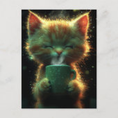 Kat geniet van wat koffie briefkaart (Voorkant)