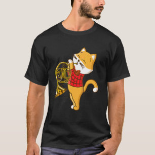 Kat genietend van het muziekinstrument Franse hoor T-shirt