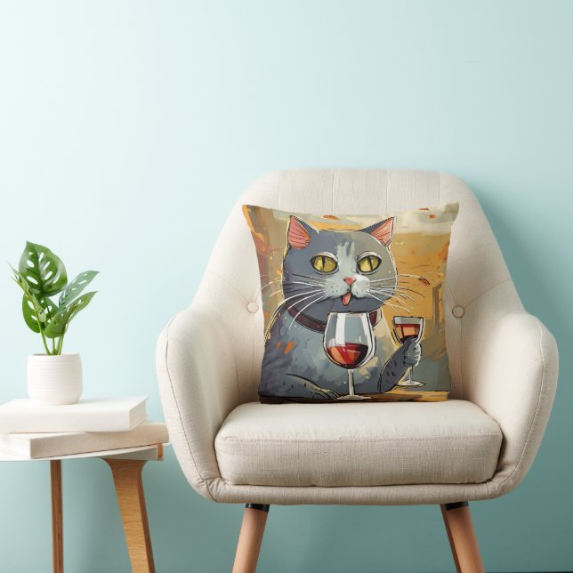 Kat Genietend van Wijn Kussen! Kussen (Stoel)