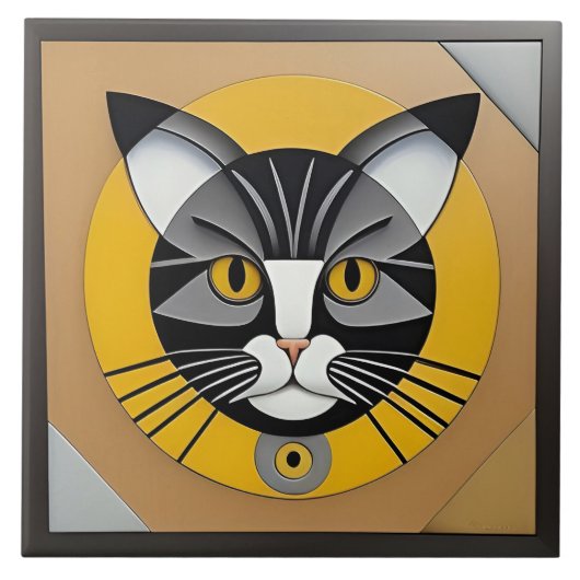 Kat Geometrische Kunst Tegeltje (Voorkant)