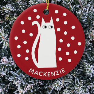 Kat Gepersonaliseerd rood wit Keramisch Ornament
