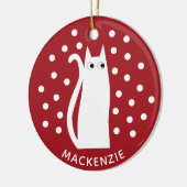 Kat Gepersonaliseerd rood wit Keramisch Ornament (Links)