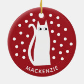 Kat Gepersonaliseerd rood wit Keramisch Ornament (Achterkant)