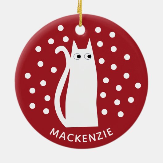 Kat Gepersonaliseerd rood wit Keramisch Ornament (Achterkant)