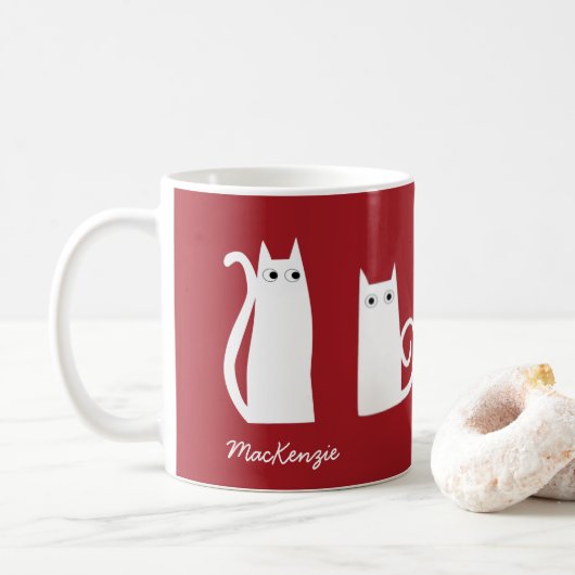 Kat Gepersonaliseerd rood wit Koffiemok (Met donut)