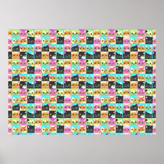 Kat Geschenk | Mooie Kawaii Kat Patroon Poster (Voorkant)