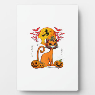 Kat Gesneden Pompoen Horror Hoofd Halloween Eigena Fotoplaat