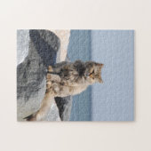 Kat geteisterd door de wind op zee legpuzzel (Horizontaal)