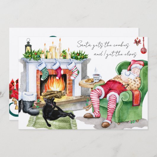 Kat Gets De Elfen Grappig Kerstmis Groet Kaart (Voorkant / Achterkant)