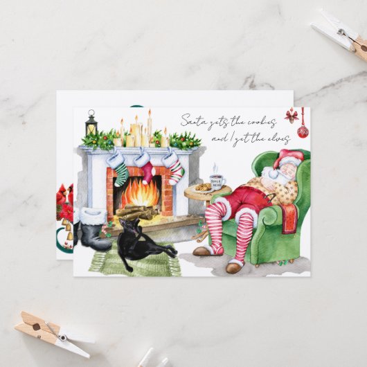 Kat Gets De Elfen Grappig Kerstmis Groet Kaart (Voorkant / Achterkant in situ)