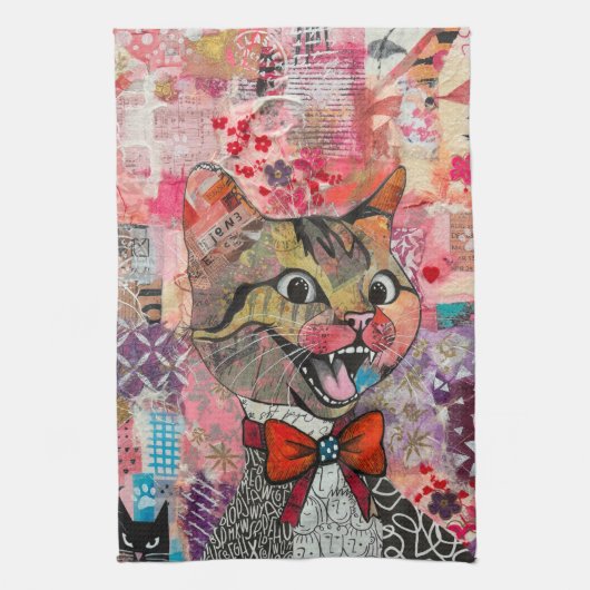 Kat Gevarieerd Gemengd Papier Collage Keukenhanddo Theedoek (Verticaal)