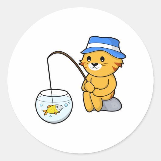 Kat Gevist met vis van glas Ronde Sticker (Voorkant)