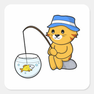 Kat Gevist met vis van glas Vierkante Sticker