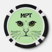Kat Gezicht Geëtst in zwarte Groene Ogen Whiskers Poker Chips (Achterkant)