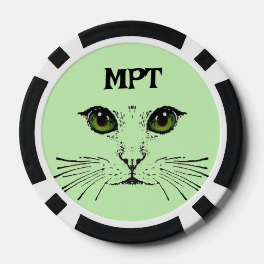Kat Gezicht Geëtst in zwarte Groene Ogen Whiskers Poker Chips (Achterkant)