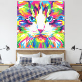 Kat Gezicht Geometrisch Prismatisch Ontwerp-32453 Canvas Afdruk (Insitu (Slaapkamer))