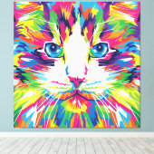 Kat Gezicht Geometrisch Prismatisch Ontwerp-32453 Canvas Afdruk (Insitu (Houten vloer))