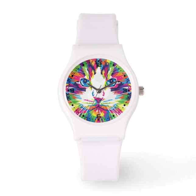 Kat Gezicht Geometrisch Prismatisch Ontwerp-32453 Horloge (Voorkant)