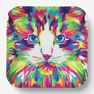 Kat Gezicht Geometrisch Prismatisch Ontwerp-32453 Papieren Bordje