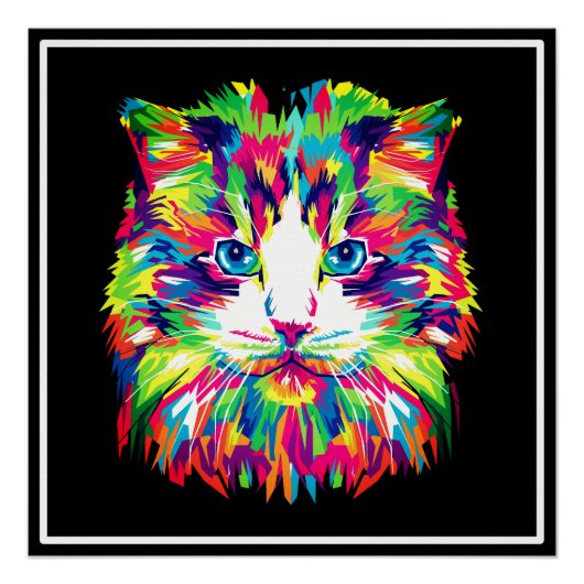 Kat Gezicht Geometrisch Prismatisch Ontwerp-32453 Perfect Poster (Voorkant)