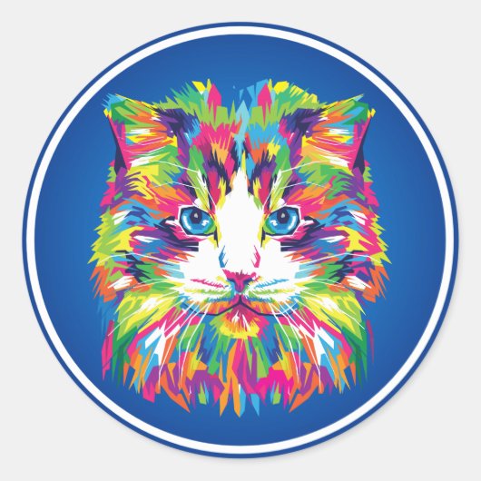 Kat Gezicht Geometrisch Prismatisch Ontwerp-32453 Ronde Sticker (Voorkant)