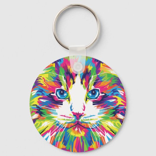 Kat Gezicht Geometrisch Prismatisch Ontwerp-32453 Sleutelhanger (Voorkant)