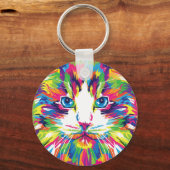 Kat Gezicht Geometrisch Prismatisch Ontwerp-32453 Sleutelhanger (Voorkant)