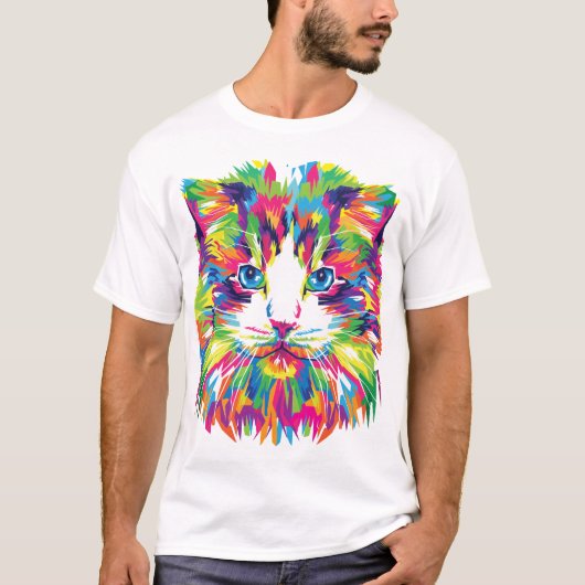 Kat Gezicht Geometrisch Prismatisch Ontwerp-32453 T-shirt (Voorkant)